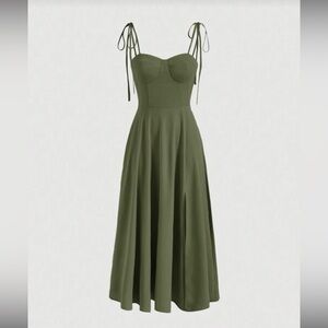 Tie-Strap Olive Green Maxi Dress
